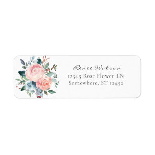 Étiquette Bébé bleu et rose rose florale Adresse de retour