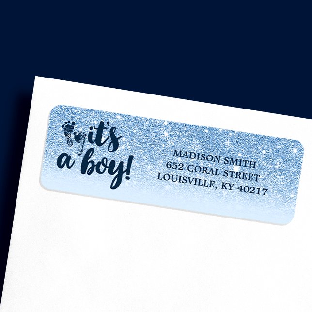 Étiquette Bébé Bleu Navy Paillettes Ombre C'est Un Garçon (Créateur téléchargé)