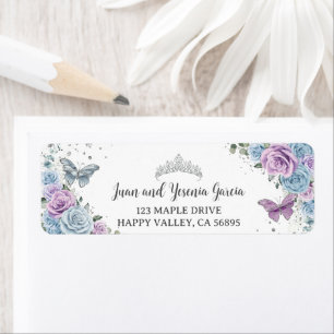 Étiquette Bébé Bleu Roses Lilas Pourpre Adresse de Retour Fl