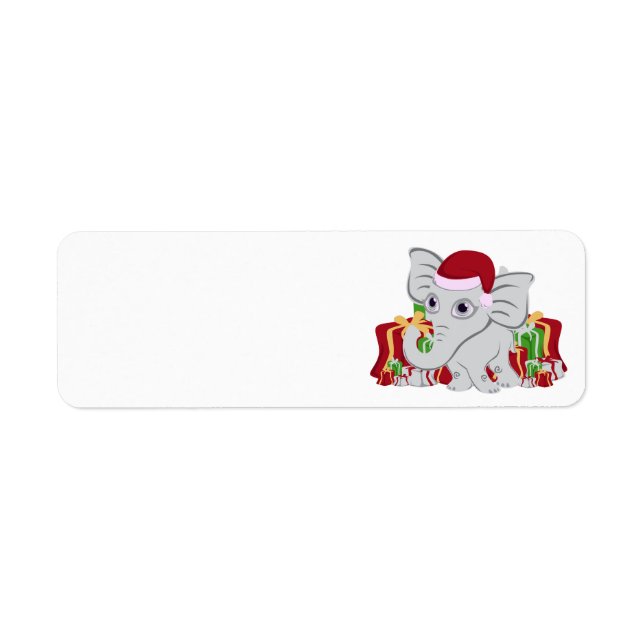 Étiquette Bébé Eléphant Blanc À Santa Hat Avec Présents (Devant)
