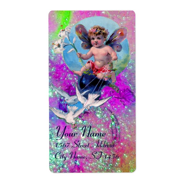 Étiquette BÉBÉ FAIRY AVEC DES POIDS EN SPARKLES violet rose  (Devant)