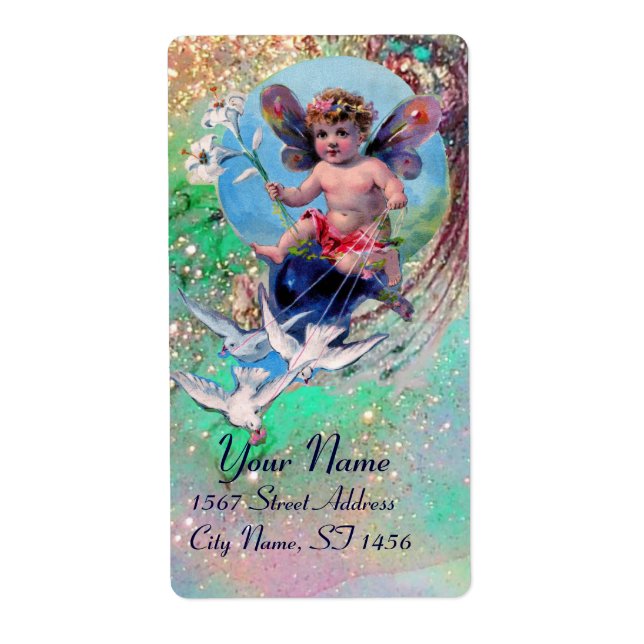 Étiquette BÉBÉ FAIRY AVEC DES POIGNES EN OR bleu vert SPARKL (Devant)