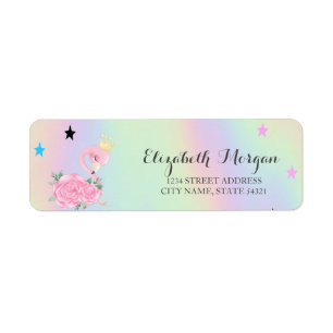Étiquette Bébé flamant rose mignon, Étoiles, Holographique