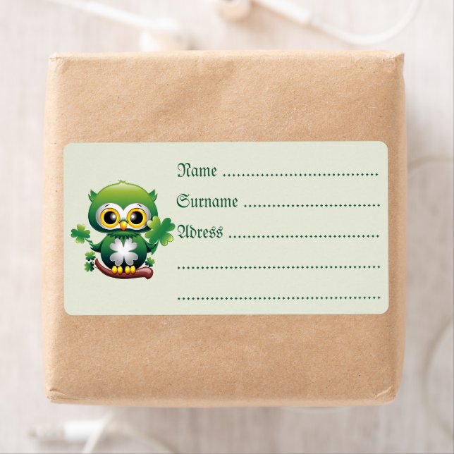 Étiquette Bébé Hibou Mignon St Patrick Dessin Animé (En situation)