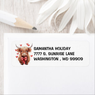 Étiquette Bébé Highland Cow Love Valentine Aquarelle