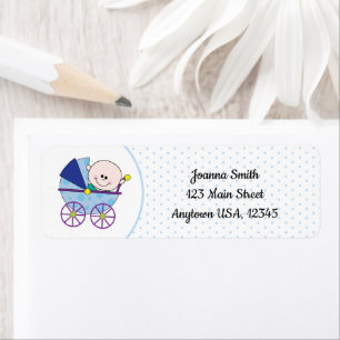 Étiquette Bébé mignon Boy Blue Carriage Carton