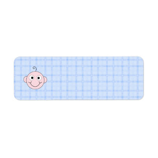 Étiquette Bébé mignon garçon. Arrière - plan du chèque bleu.