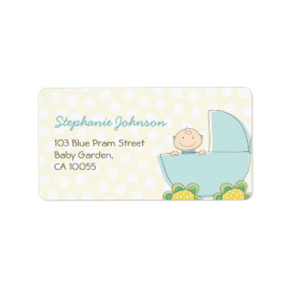 Étiquette Bébé mignonne Garçon bleu Pram Baby shower Étiquet