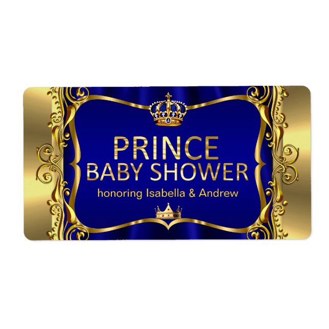 Étiquette Bébé Prince Bleu Royal Shower Or Garçon (Devant)