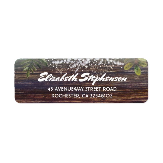 Étiquette Bébé's Breath Rustic Grange Mariage en bois (Devant)