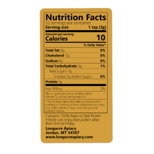 Étiquette Bee Pollen Nutrition Facts Light Amber Label