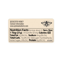 Étiquette Beekeeper Info 2023 Photo Honey Nutrition Facts
