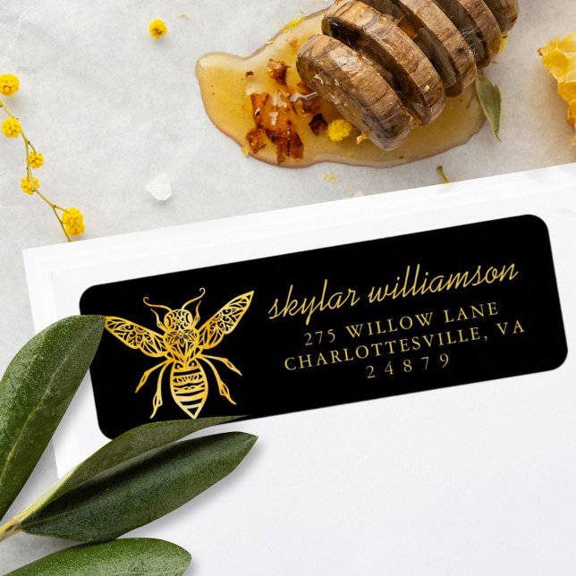 Étiquette Bees & Bloom Floral Elegant & Decorative Honey Bee (Bees & Bloom Floral Elegant & Decorative Honey Bee Label)