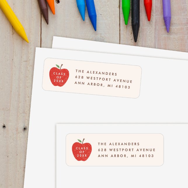 Étiquette Beige Red Apple Preschool Graduation Address Label (Créateur téléchargé)