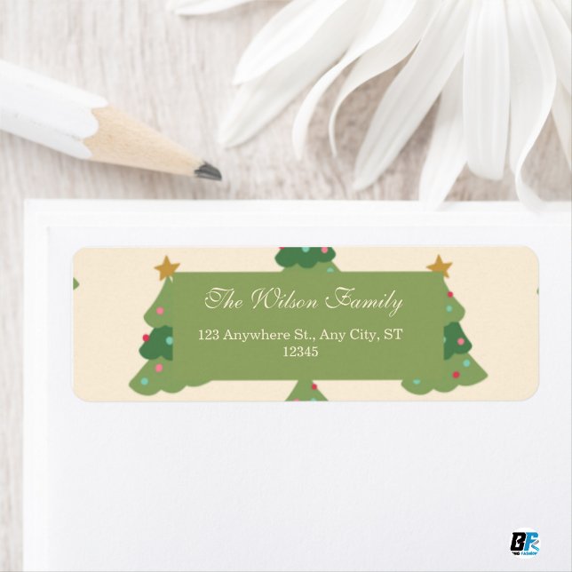 Étiquette Beige vert moderne Arbre de Noël Motif (Créateur téléchargé)