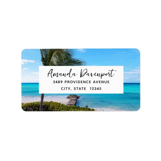 Étiquette Belle Adresse de Palmier Tropical de Plage Ventée (Devant)