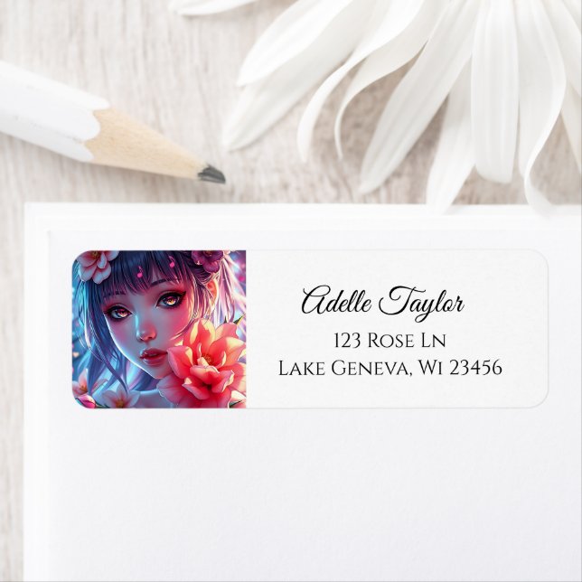 Étiquette Belle Anime Girl Glitchcore Floral (En situation)