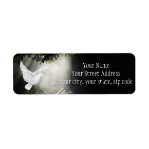 Étiquette Belle colombe volante en rayon de soleil