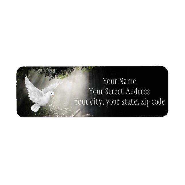 Étiquette Belle colombe volante en rayon de soleil (Devant)