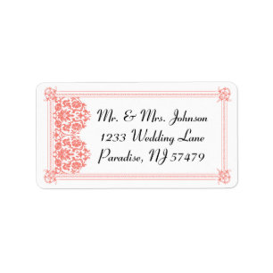 Étiquette Belle damassé de corail et mariage blanc - adress