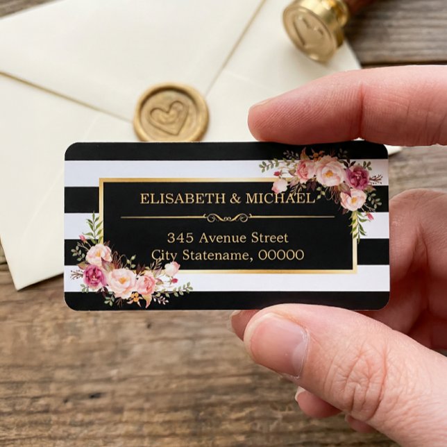 Étiquette Belle Décor Floral Or Noir Blancs (Créateur téléchargé)