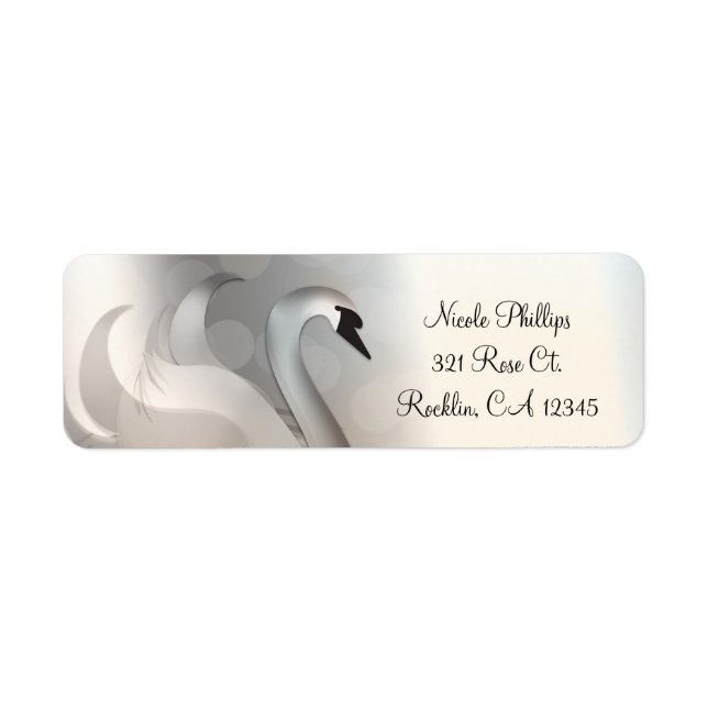 Étiquette Belle Invitation Elégante Cygne Blanc & Argent (Devant)