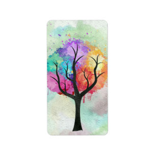 Étiquette belle peinture Abstraite à l'huile d'arbre Pastel