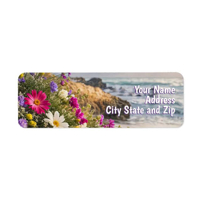 Étiquette Belle plage et fleurs Adresse de retour (Devant)