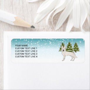 Étiquette Berger Blanc Suisse Blanc GSD Chien Forêt d'Hiver