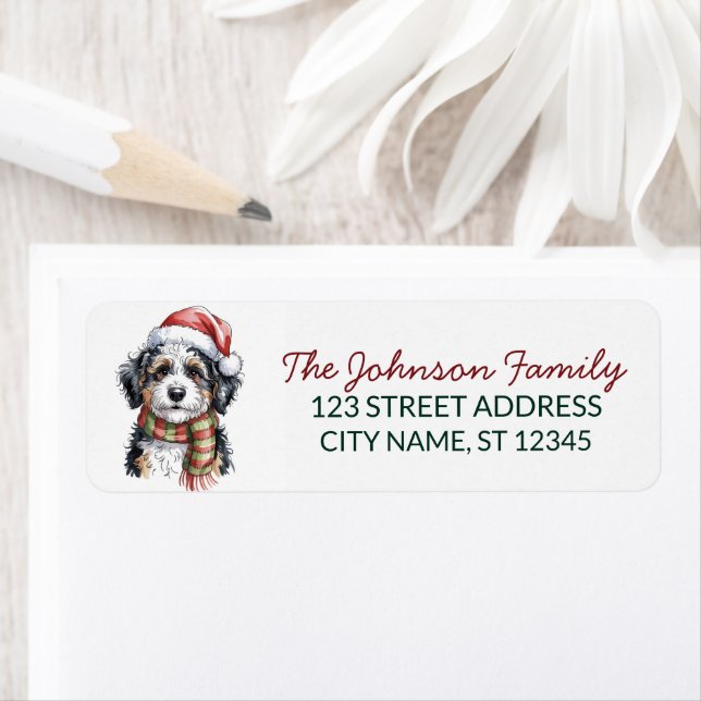 Étiquette Bernedoodle Dog Christmas Return Address           (En situation)