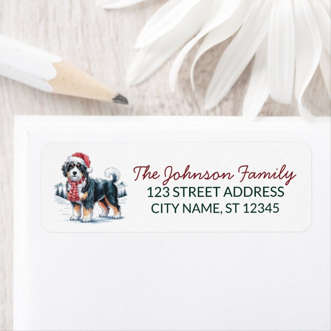 Étiquette Bernedoodle Dog Christmas Return Address           (En situation)