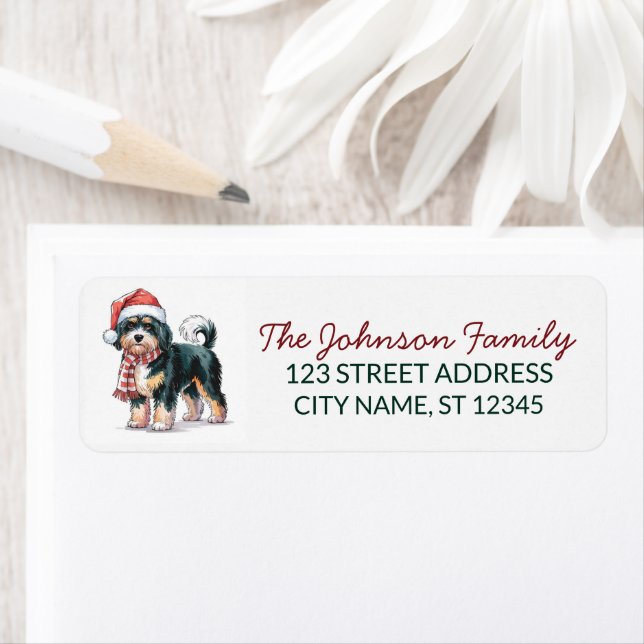 Étiquette Bernedoodle Dog Christmas Return Address           (En situation)