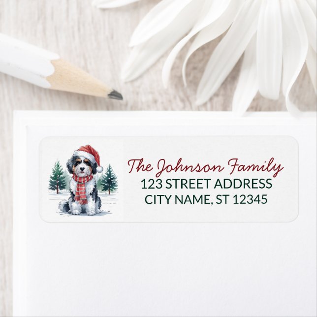 Étiquette Bernedoodle Dog Christmas Return Address           (En situation)