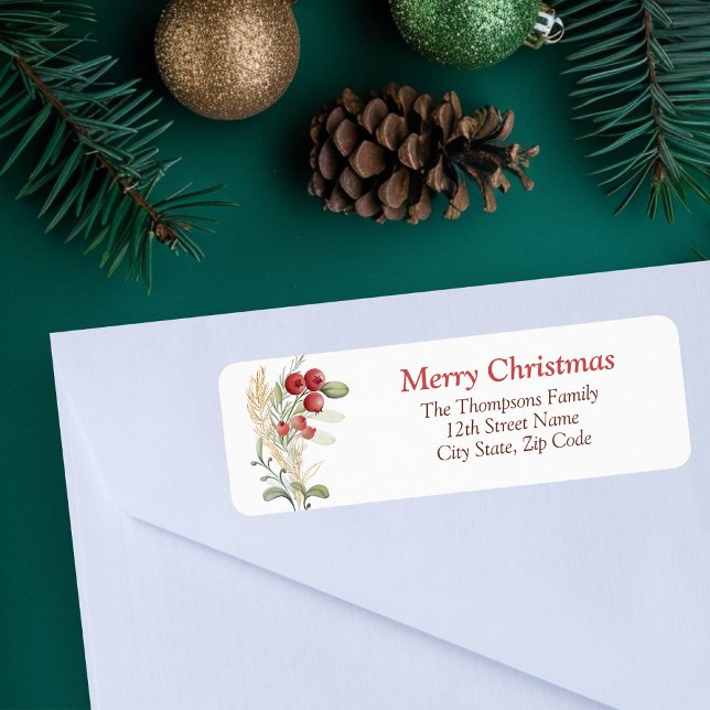 Étiquette Berries rouges Vert Élégant Noël (Créateur téléchargé)