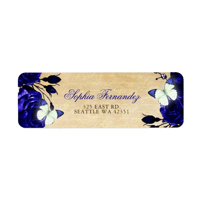 Étiquette Beurre Vintage Rustique Royal Blue Floral (Devant)