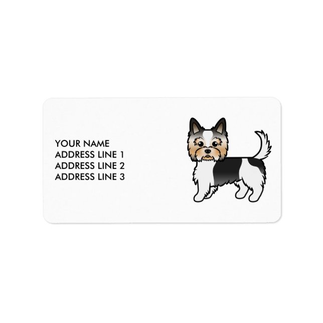 Étiquette Biewer Terrier Chien de Dessin Animé Mignon & Text (Devant)