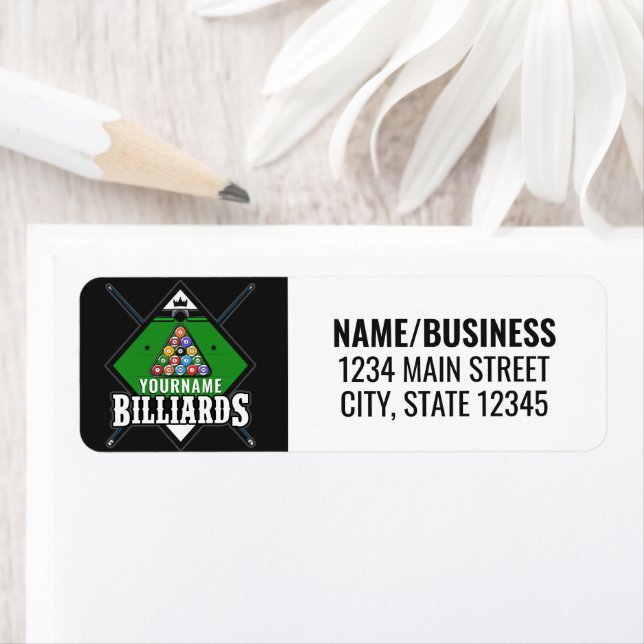 Étiquette Billard personnalisé NOM Cue Rack Pool Room (En situation)