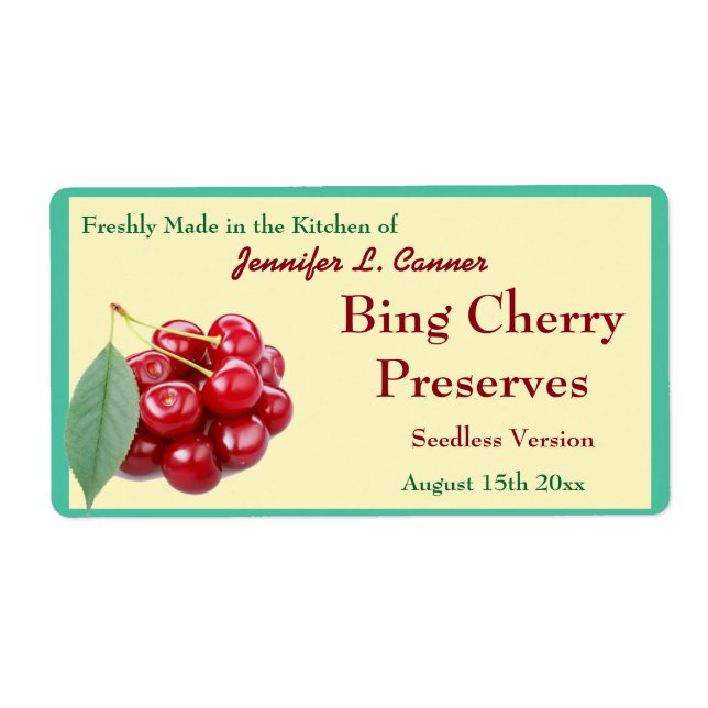 Étiquette Bing Cherry Jam ou Preserve Canning Jar (Devant)