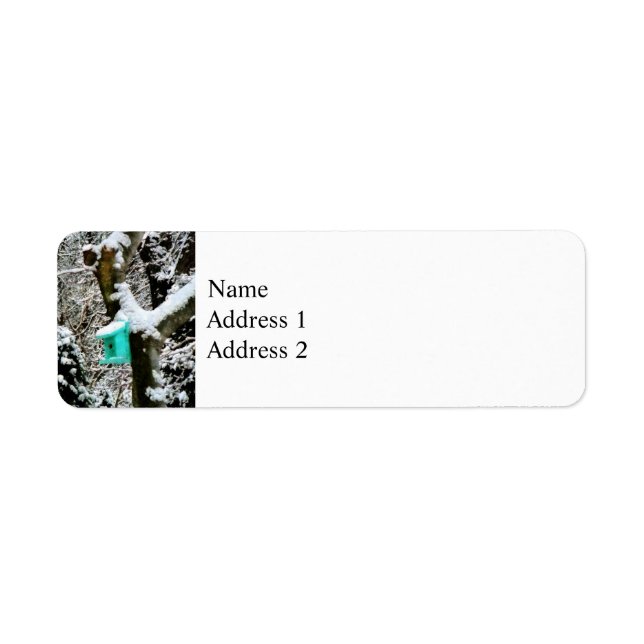 Étiquette Birdhouse Turquoise en hiver (Devant)