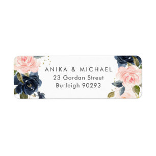 Étiquette Bkush & Navy Floral Mariage Adresse de retour