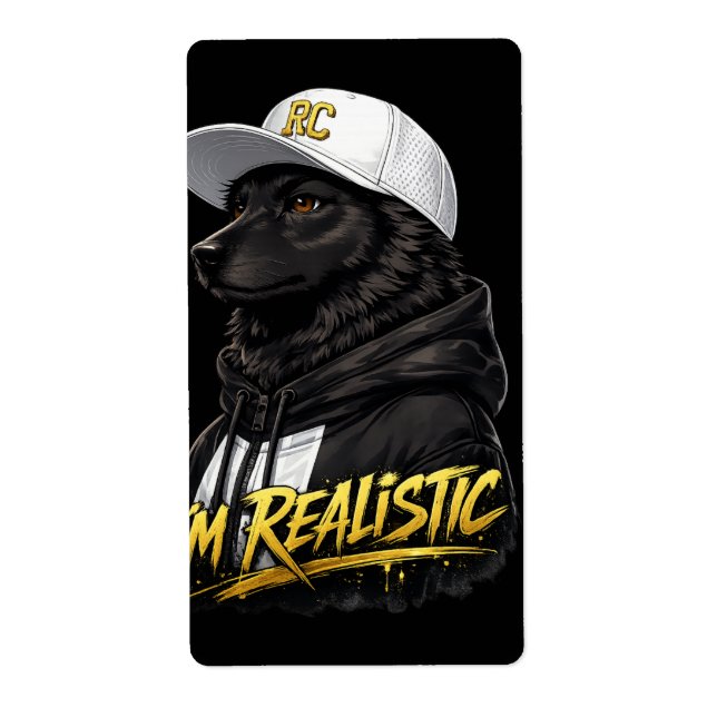 Étiquette Black Anime Dog Streetwear Art | I'm Realistic (Devant)
