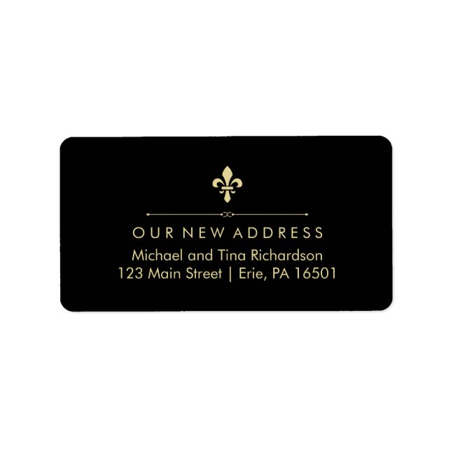Étiquette Black avec Gold Fleur de Lis Nouvelle adresse (Devant)