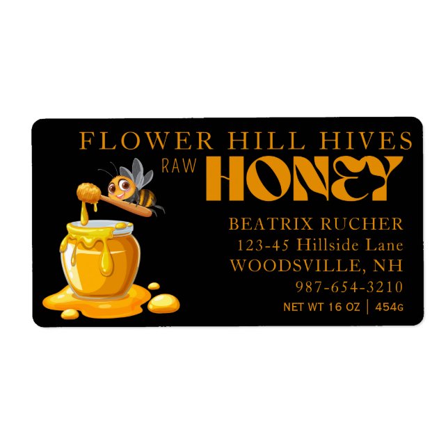 Étiquette Black Bee Honey Label Metallic Gold Text  (Devant)