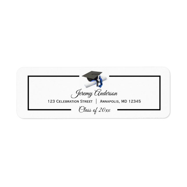 Étiquette Black Blue Graduation Class Casquette et Tassel Ad (Devant)