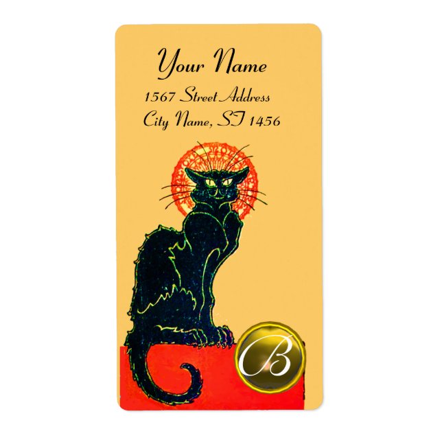 ÉTIQUETTE BLACK CAT HALLOWEEN PARTY MONOGRAM (Devant)