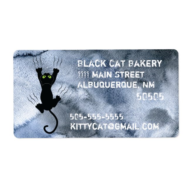 Étiquette Black Cat rayure noir aquarelle Affaires (Devant)