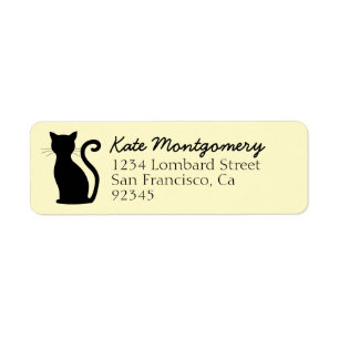 Étiquette Black Cat Silhouette Pastel Yellow Adresse de reto