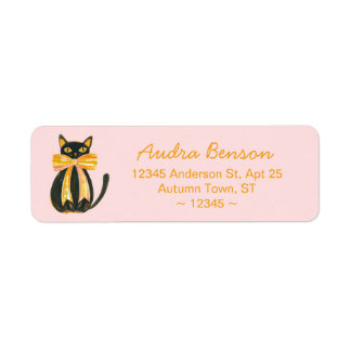 Étiquette Black cat with coquette bow return address labels