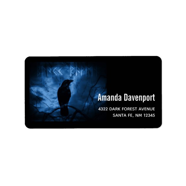 Étiquette Black Crow with Runes Dark Goth Style (Devant)