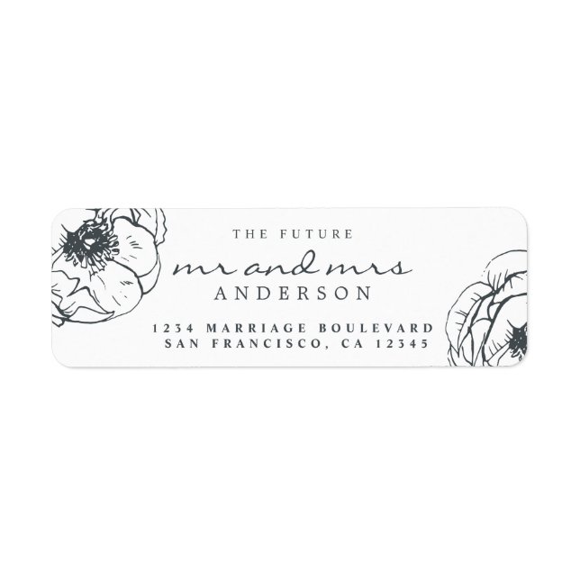 Étiquette Black Floral Future M. Mme Mariage Retour Adresse (Devant)
